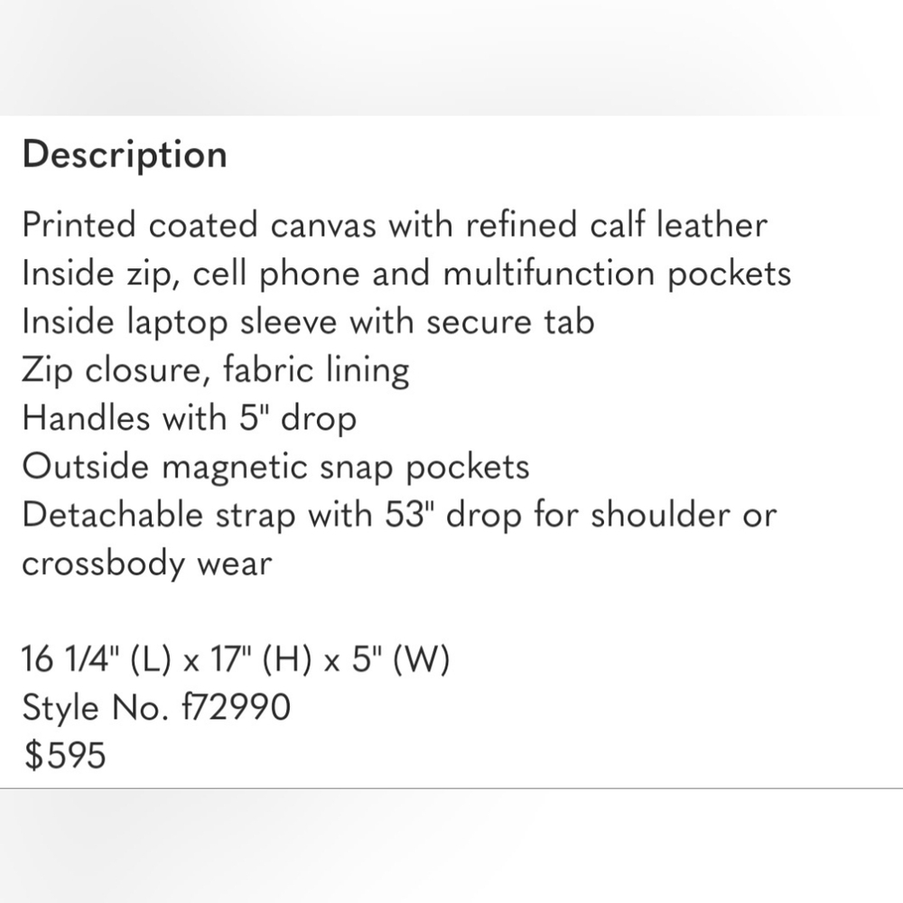 Coach laptop Bag Slim Perry Beckett Black Herringbone Briefcase Computer F72990 - Picture 6 of 6